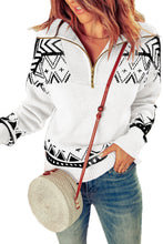 Load image into Gallery viewer, White Geometry Knit Quarter Zip Sweater
