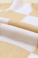 Load image into Gallery viewer, Khaki Checkered Bishop Sleeve Sweater
