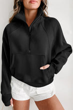 将图片加载到图库查看器，Black Fleece Lined Zip Up Stand Collar Thumbhole Sleeve Sweatshirt
