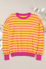 Load image into Gallery viewer, Orange Stripe Trimmed Round Neck Drop Shoulder Loose Sweater
