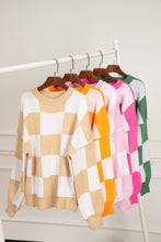 Load image into Gallery viewer, Khaki Checkered Bishop Sleeve Sweater
