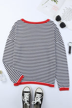 将图片加载到图库查看器，Contrast Trimmed Striped Drop Shoulder Sweater
