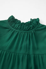 将图片加载到图库查看器，Green Puff Sleeve Mock Neck Back Knot Tiered Dress
