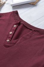 Load image into Gallery viewer, Wine Buttoned V Neck Cotton Loose Fit Top
