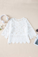 将图片加载到图库查看器，Oatmeal Bohemian Macrame Lace Crochet Half Sleeve Blouse
