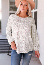 将图片加载到图库查看器，Leopard Crew Neck Long Sleeve Blouse
