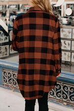 将图片加载到图库查看器，Brown Turn-down Collar Plaid Shirt Coat
