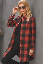 将图片加载到图库查看器，Brown Turn-down Collar Plaid Shirt Coat
