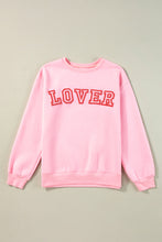 Load image into Gallery viewer, Pink LOVER Puff Print Drop Shoulder Pullover Sweatshirt
