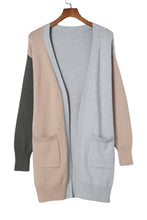 将图片加载到图库查看器，Gray Colorblock Pocketed Cardigan with Ribbed Trim
