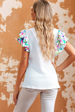 Load image into Gallery viewer, White Voluminous Printed Puff Sleeve Textured Top
