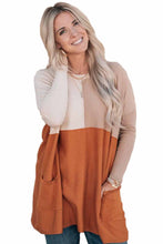 Load image into Gallery viewer, Orange Pocketed Color Block Patchwork Long Sleeve Top
