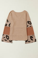 将图片加载到图库查看器，Leopard Colorblock Patchwork V-Neck Loose Sleeve Knit Top
