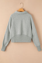 将图片加载到图库查看器，Gray Fleece Lined Zip Up Stand Collar Thumbhole Sleeve Sweatshirt
