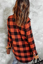 将图片加载到图库查看器，Brown Turn-down Collar Plaid Shirt Coat
