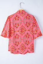 Load image into Gallery viewer, Rose Red Floral Print Wide Short Sleeve Loose Shirt
