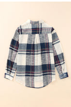 将图片加载到图库查看器，Blue Distressed Raw Edge Plaid Print Shirt
