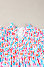 Load image into Gallery viewer, Sky Blue Shirred Yoke Ruffled Abstract Printed Blouse
