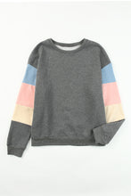 将图片加载到图库查看器，Gray Colorblock Long Sleeve Pullover Sweatshirt
