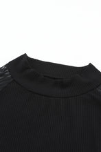 将图片加载到图库查看器，Black Striped Mesh Long Sleeve Crewneck Ribbed Top
