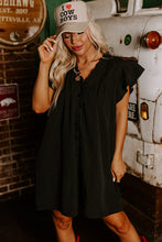 将图片加载到图库查看器，Black Ruffle Sleeve V Neck Frilled Shift Dress
