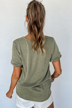 Cargar imagen en el visor de la galería, Laurel Green Twist Short Sleeve Corded V Neck Top
