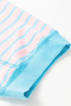 Cargar imagen en el visor de la galería, Sky Blue Stripe Oversized Contrast Trim Exposed Seam High Low T Shirt
