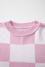 Load image into Gallery viewer, Pink Checkered Bishop Sleeve Sweater
