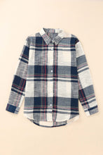 将图片加载到图库查看器，Blue Distressed Raw Edge Plaid Print Shirt
