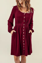 将图片加载到图库查看器，Fiery Red Button Up High Waist Long Sleeve Dress
