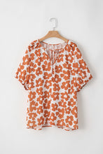 Load image into Gallery viewer, Orange Plus Size Floral Print Drawstring V Neck Short Sleeve Blouse
