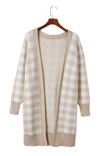 将图片加载到图库查看器，Khaki Open Front Plaid Long Cardigan
