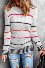 将图片加载到图库查看器，Gray Ribbed Knit Striped Sweater
