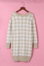 将图片加载到图库查看器，Khaki Open Front Plaid Long Cardigan
