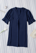 将图片加载到图库查看器，Blue Ruffled Sleeve Shift Dress
