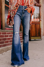 Load image into Gallery viewer, Sky Blue Button Fly Ripped High Waist Flare Jeans
