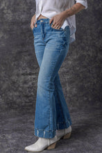 Load image into Gallery viewer, Sky Blue Slight Distressed Medium Wash Flare Jeans
