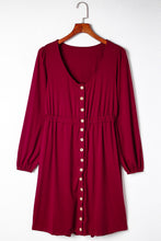 将图片加载到图库查看器，Fiery Red Button Up High Waist Long Sleeve Dress
