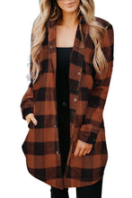 将图片加载到图库查看器，Brown Turn-down Collar Plaid Shirt Coat
