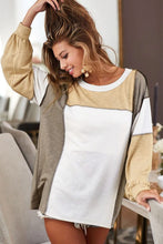 Load image into Gallery viewer, Khaki Exposed Seam Color Block Patchwork Top
