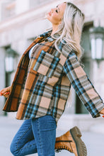 将图片加载到图库查看器，Brown Plaid Color Block Buttoned Shirt with Pockets
