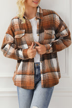 将图片加载到图库查看器，Brown Plaid Flap Pockets Shacket
