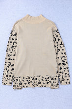 将图片加载到图库查看器，Khaki Leopard High Neck Side Slit Oversized Sweater
