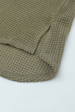 将图片加载到图库查看器，Green Waffle Knit Split Neck Pocketed Loose Top
