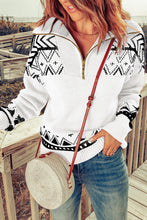 Load image into Gallery viewer, White Geometry Knit Quarter Zip Sweater
