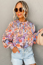 Load image into Gallery viewer, Multicolour Floral Bishop Sleeve Frilled Round Neck Blouse
