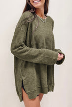 将图片加载到图库查看器，Gray Waffle Knit High Slits Oversized Top
