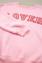 Load image into Gallery viewer, Pink LOVER Puff Print Drop Shoulder Pullover Sweatshirt
