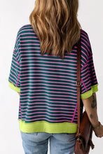 将图片加载到图库查看器，Green Stripe Oversized Contrast Trim Exposed Seam High Low T Shirt
