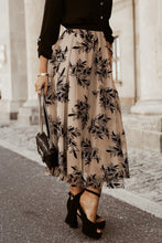 Cargar imagen en el visor de la galería, Apricot Floral Leaves Embroidered High Waist Maxi Skirt
